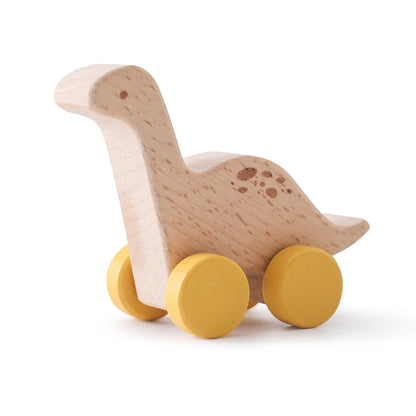 Wooden Baby Car Toys Beech Wooden Dinosaur Cartoon Car Teether Educational Montessori Toys for Children Teething Baby Toys