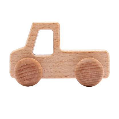 Wooden Baby Car Toys Beech Wooden Dinosaur Cartoon Car Teether Educational Montessori Toys for Children Teething Baby Toys