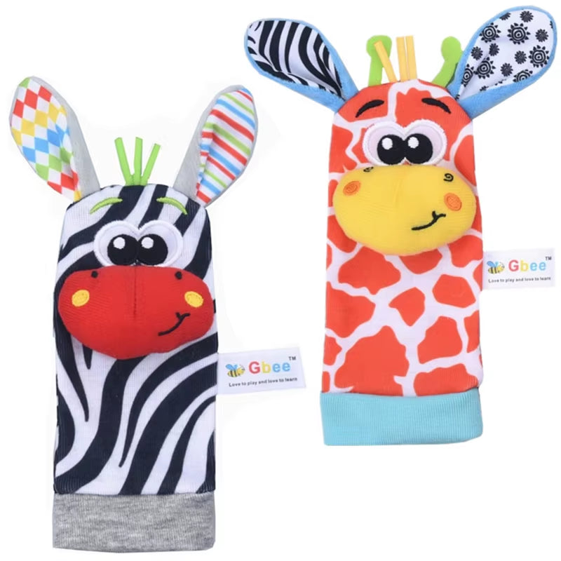 Baby Toys 0-12 Months Baby Rattles Toys Animal Socks Infants Kids Foot Finder Wrist Strap Baby Socks Sensory Toys for Babies 0-3