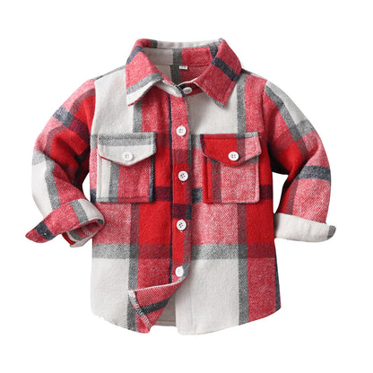 Toddler Kids Baby Boys Flannel Plaid Shirt Long Sleeve Lapel Button down Tops Coat Jacket Outfits Fall Winter Clothes