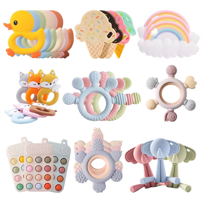 Baby Teether Silicone Teething Toys for Infant Baby Acessories 0 12 Months Baby Silicone Baby Toys Teether Gum Cartoon Rattle