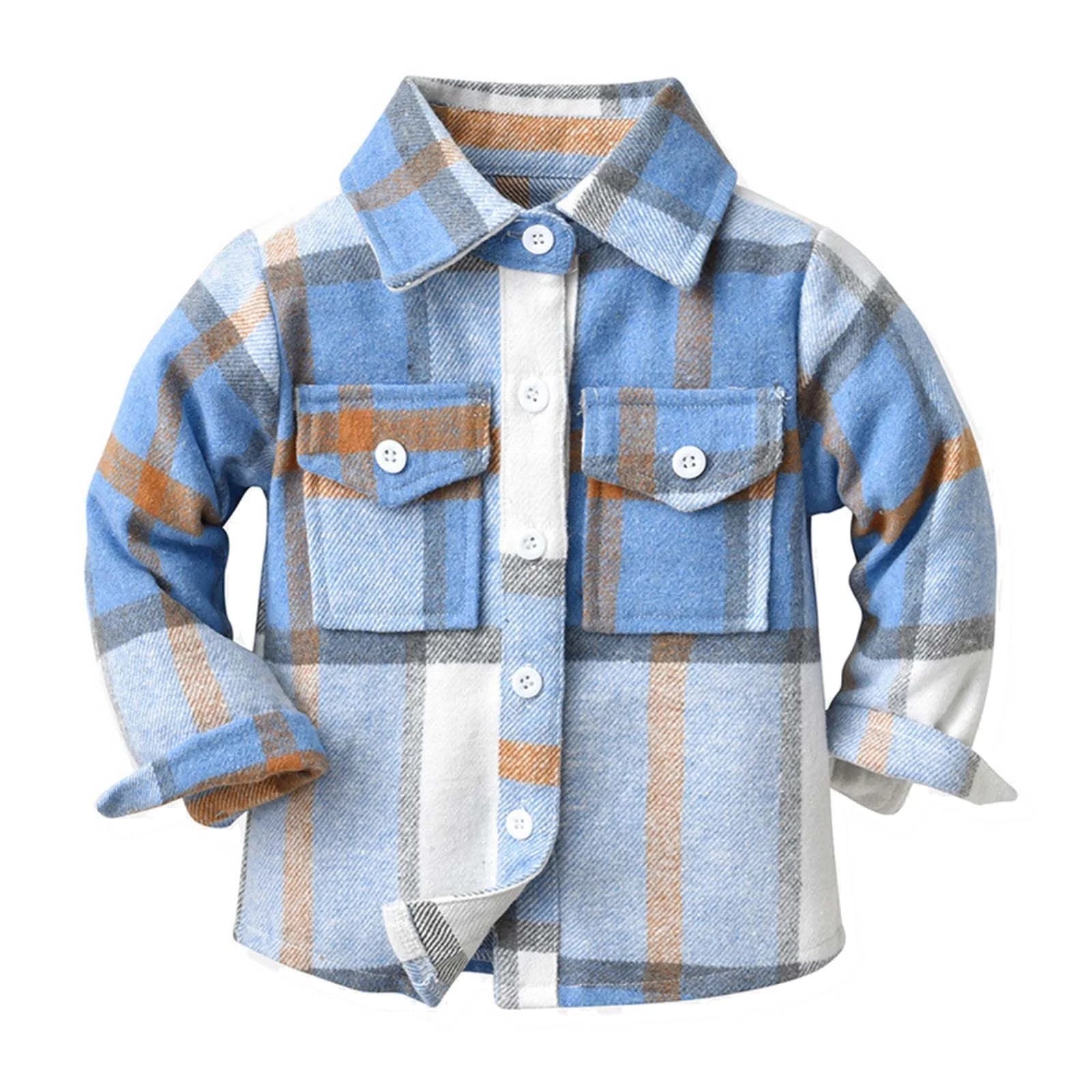 Toddler Kids Baby Boys Flannel Plaid Shirt Long Sleeve Lapel Button down Tops Coat Jacket Outfits Fall Winter Clothes