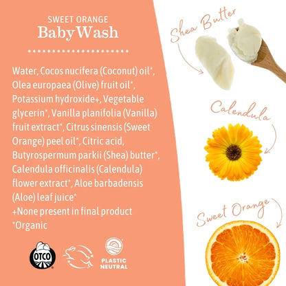 Organics Sweet Orange Baby Wash, Foaming Castile Soap, Sensitive Skin All Ages, 5.3 Fl Oz