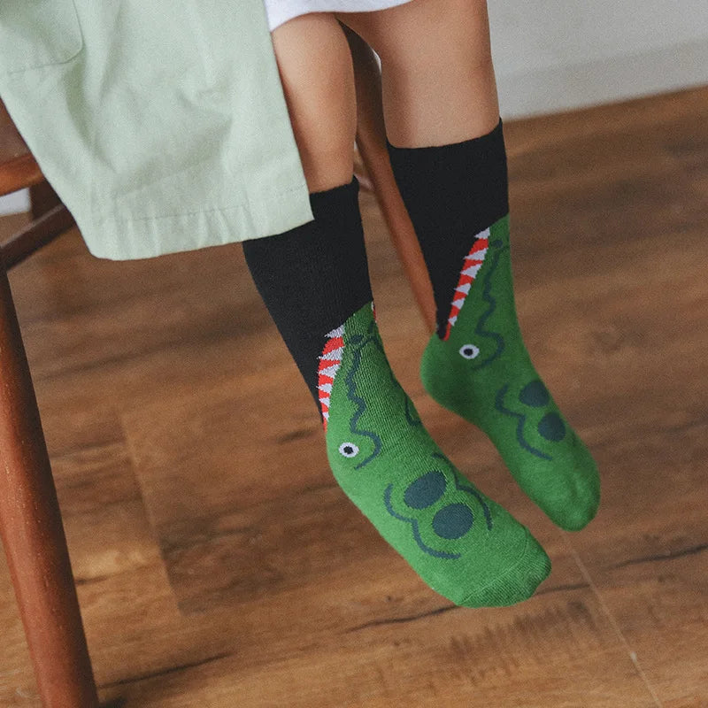 Children Cotton Socks Cartoon Animal Crocodile Dinosaur Embroidery Print Socks Boys Girls Kids Funny Colorful Footwear Fashion