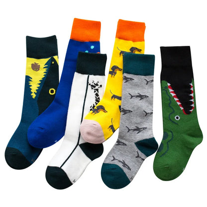 Children Cotton Socks Cartoon Animal Crocodile Dinosaur Embroidery Print Socks Boys Girls Kids Funny Colorful Footwear Fashion