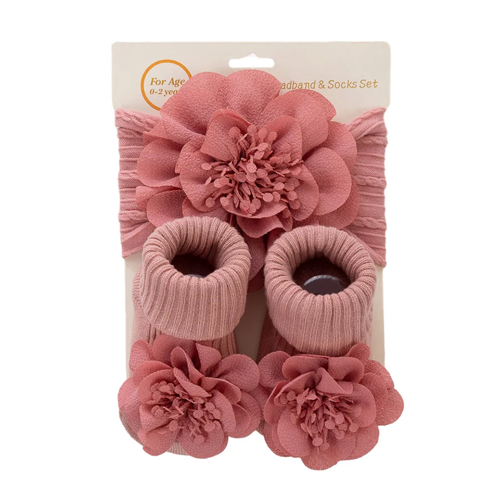 3Pcs/Set Lace Flower Baby Headbands Socks Wing Bow Cotton Non-Slip Anklet 0-12M Stockings Wide Elastic Hairbands Infant Socks