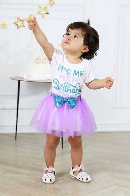 Baby Girls 1St Birthday Outfit Short Sleeve Romper Sequin Tutu Princess Skirt Clothes Set for 6-12 Months