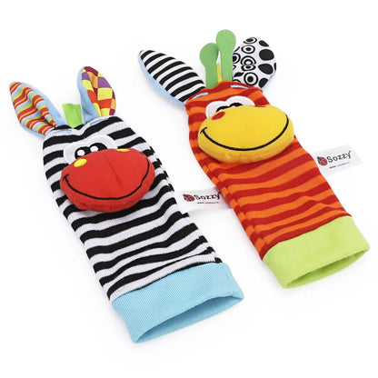 Baby Toys 0-12 Months Baby Rattles Toys Animal Socks Infants Kids Foot Finder Wrist Strap Baby Socks Sensory Toys for Babies 0-3