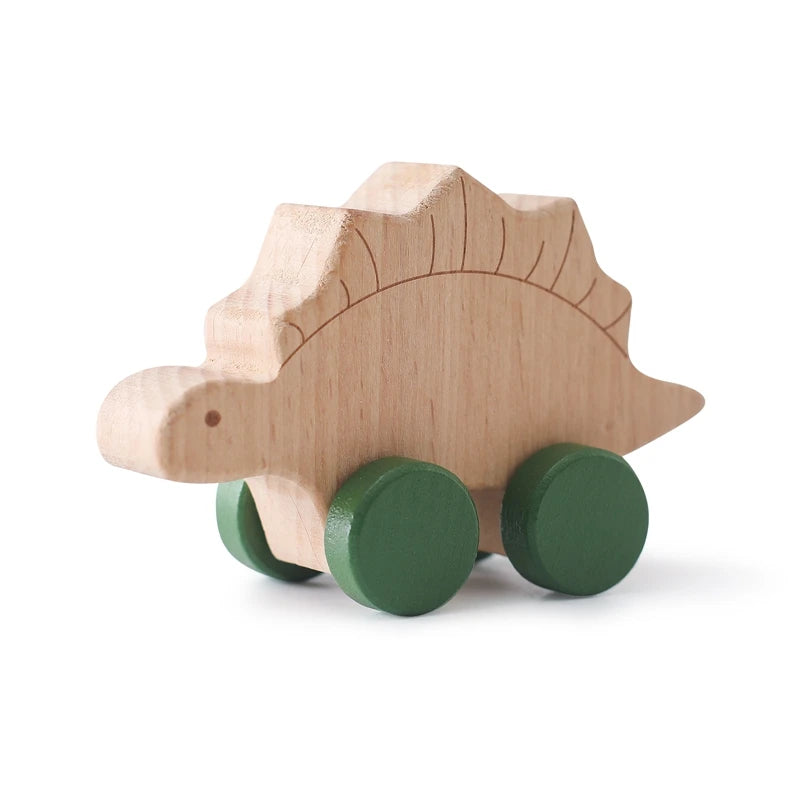 Wooden Baby Car Toys Beech Wooden Dinosaur Cartoon Car Teether Educational Montessori Toys for Children Teething Baby Toys