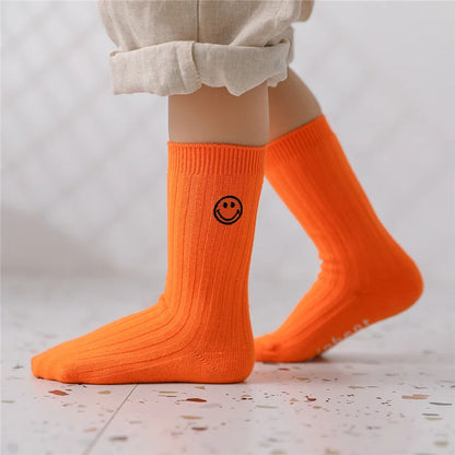 Kids Socks Cotton Children Short Socks Solid Color Fluorescent Fashion Socks Striped Smile Funny Cute Baby Foot Wear Breathable