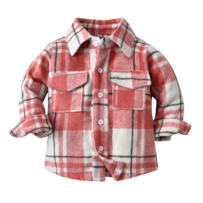 Toddler Kids Baby Boys Flannel Plaid Shirt Long Sleeve Lapel Button down Tops Coat Jacket Outfits Fall Winter Clothes