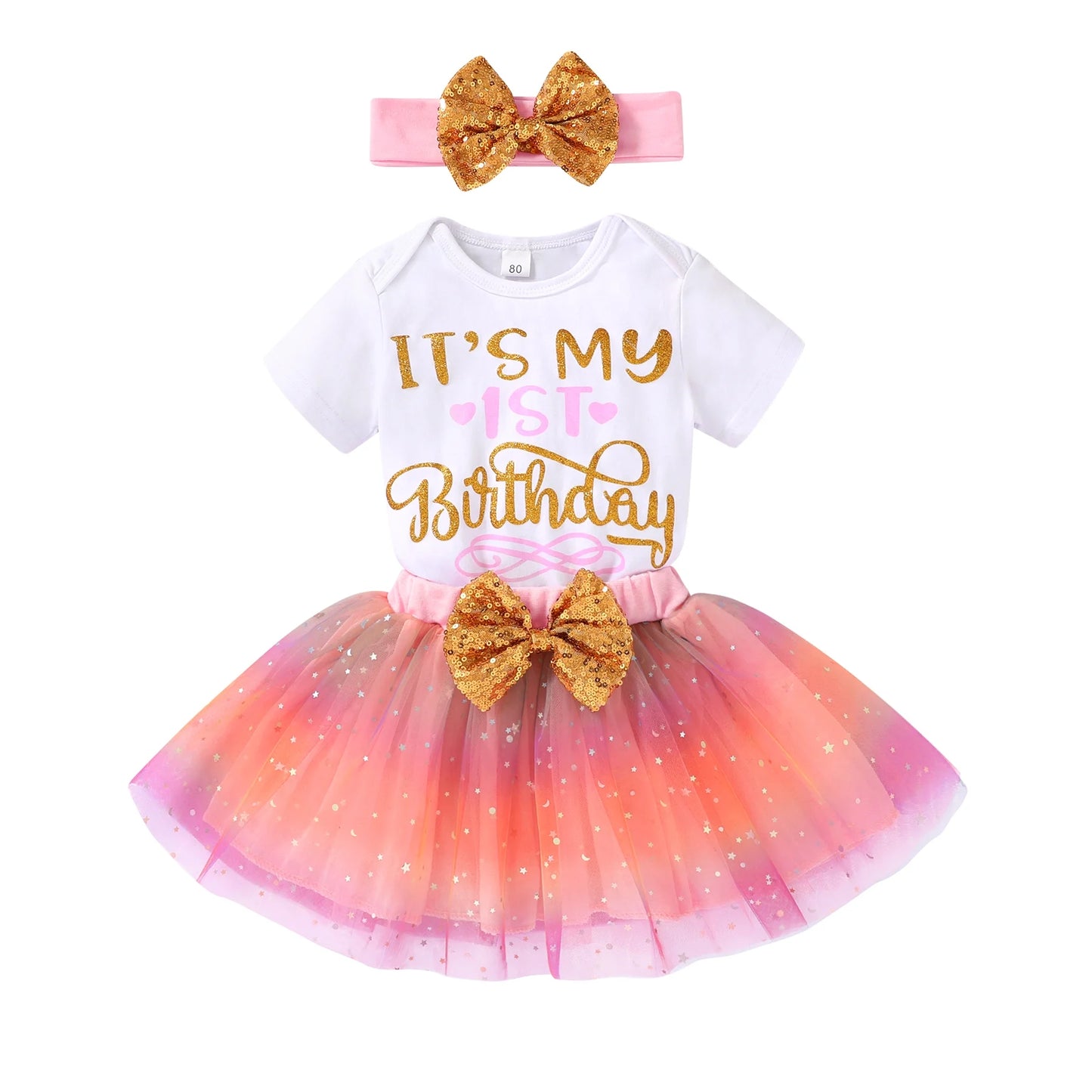 Baby Girls 1St Birthday Outfit Short Sleeve Romper Sequin Tutu Princess Skirt Clothes Set for 6-12 Months