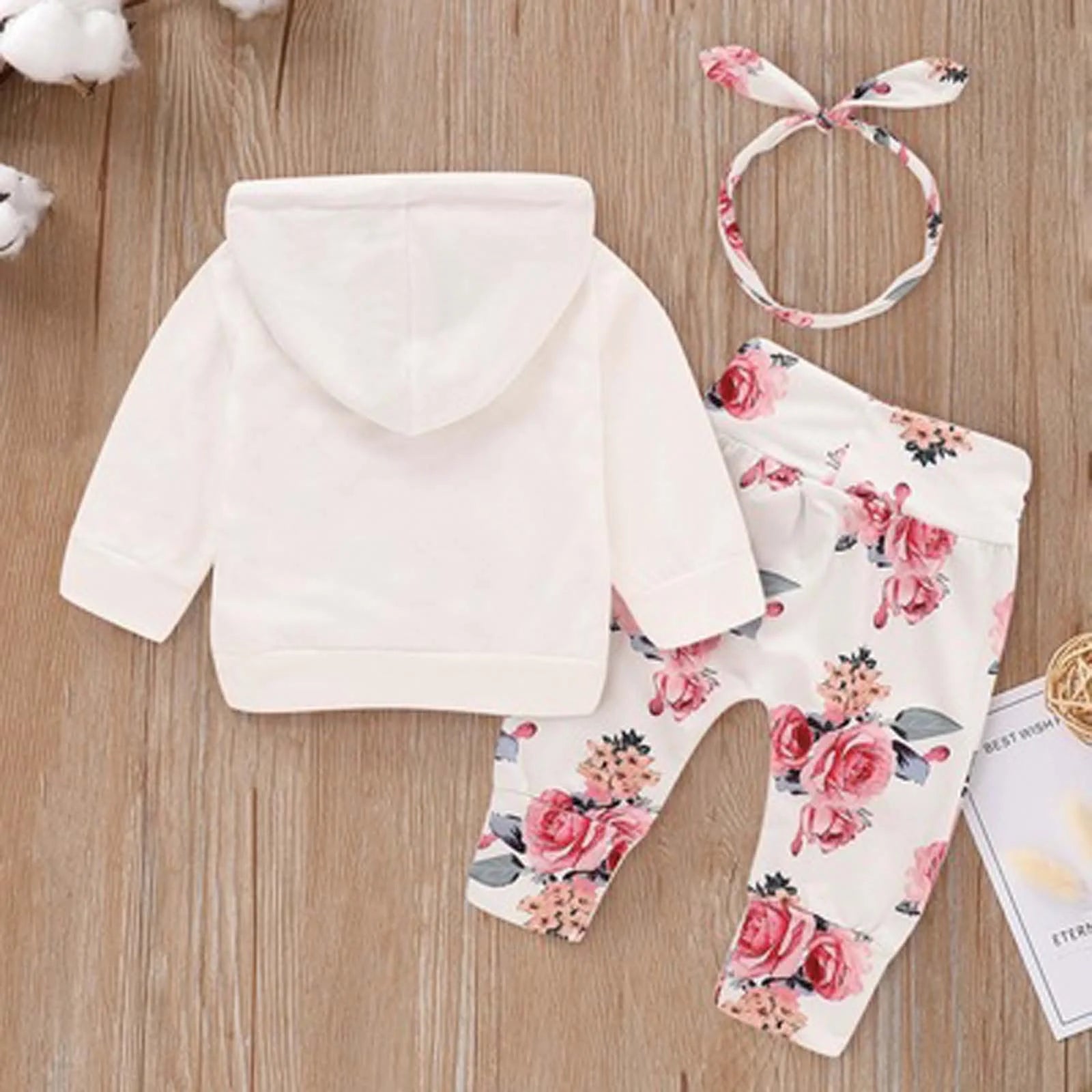 Baby Girl Clothes Newborn Infant Floral Hooded with Pocket Sweatshirt Pants Headband Outfits Set