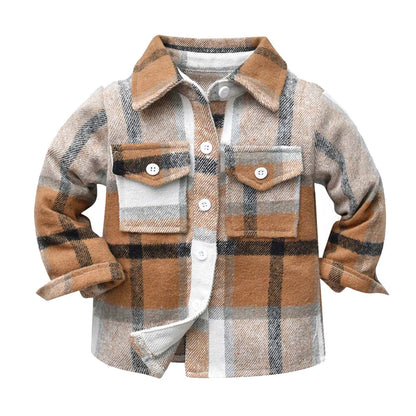 Toddler Kids Baby Boys Flannel Plaid Shirt Long Sleeve Lapel Button down Tops Coat Jacket Outfits Fall Winter Clothes