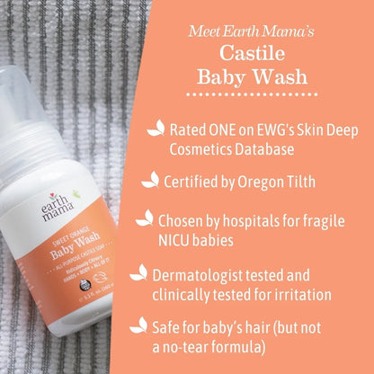 Organics Sweet Orange Baby Wash, Foaming Castile Soap, Sensitive Skin All Ages, 5.3 Fl Oz