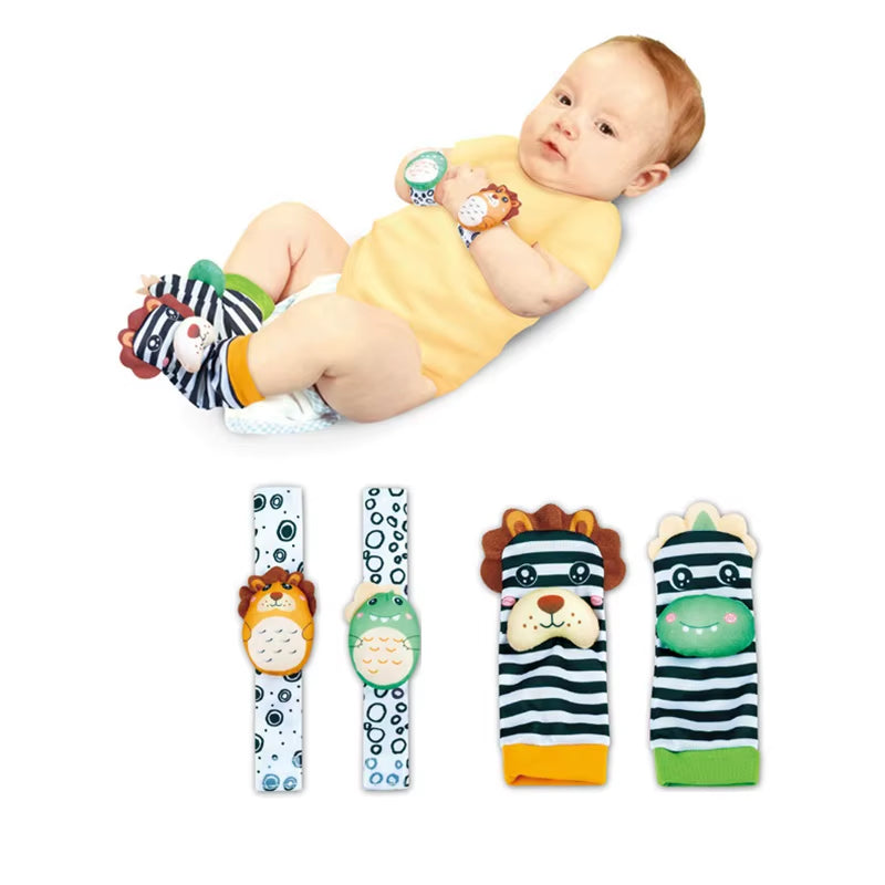 Baby Toys 0-12 Months Baby Rattles Toys Animal Socks Infants Kids Foot Finder Wrist Strap Baby Socks Sensory Toys for Babies 0-3