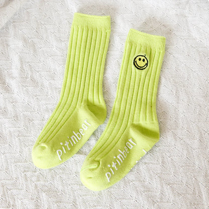 Kids Socks Cotton Children Short Socks Solid Color Fluorescent Fashion Socks Striped Smile Funny Cute Baby Foot Wear Breathable