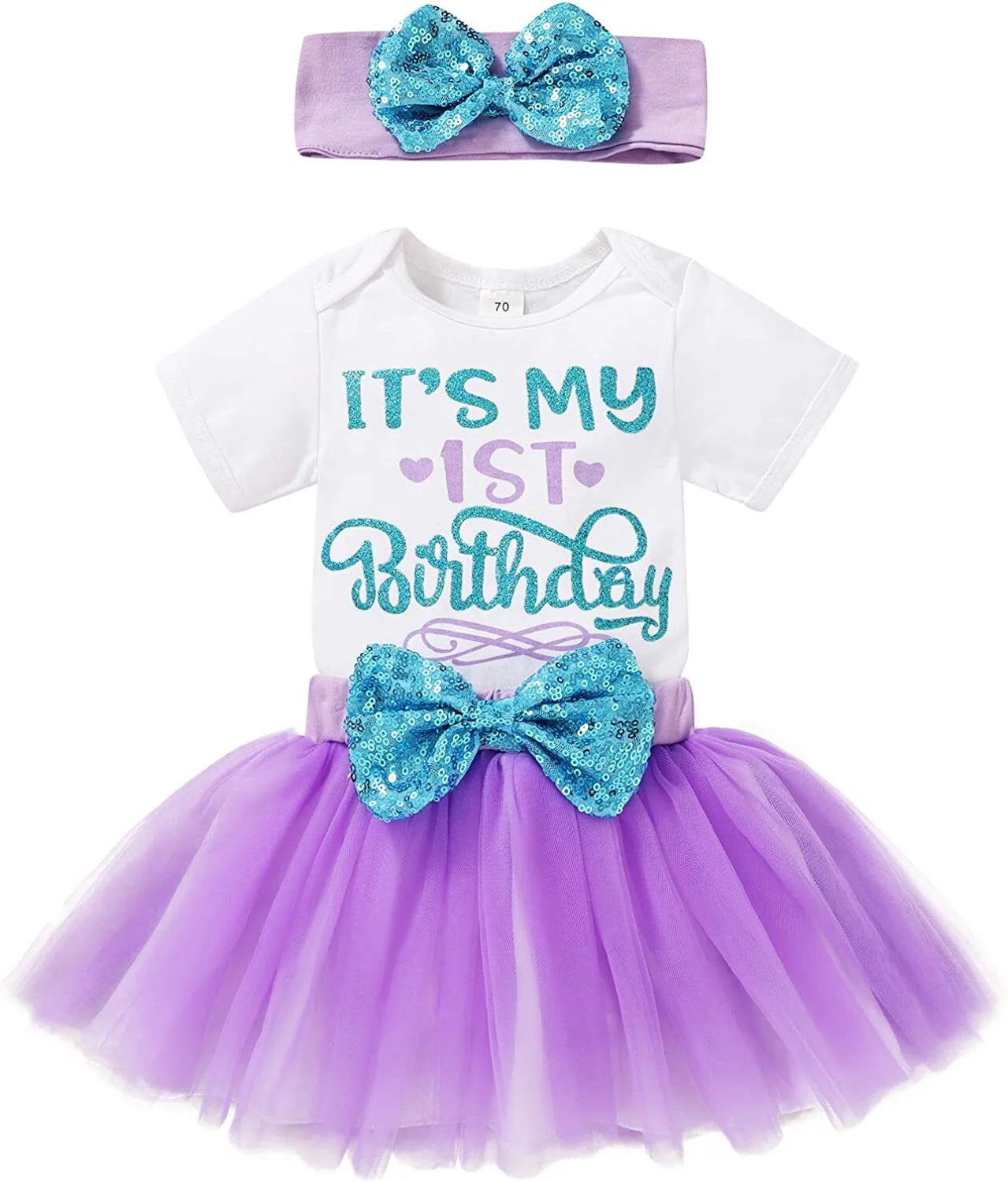 Baby Girls 1St Birthday Outfit Short Sleeve Romper Sequin Tutu Princess Skirt Clothes Set for 6-12 Months