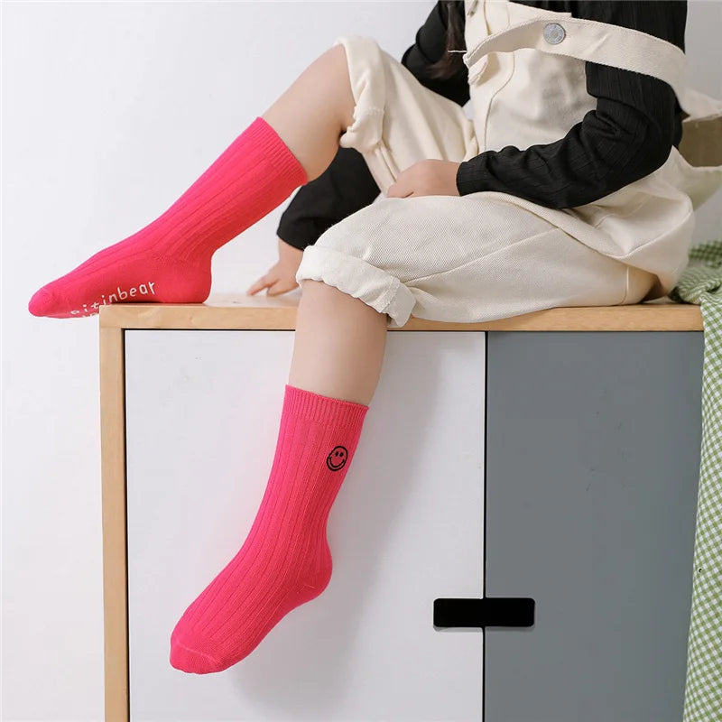 Kids Socks Cotton Children Short Socks Solid Color Fluorescent Fashion Socks Striped Smile Funny Cute Baby Foot Wear Breathable