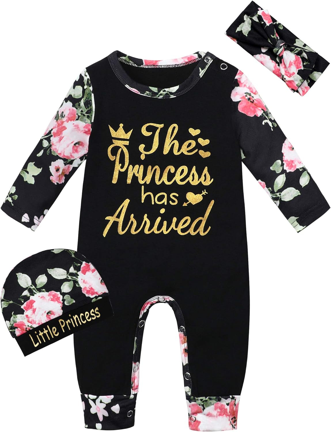 Baby Girl Clothes Cute Floral Infant Newborn Baby Clothes for Girls Letter Print Snap Baby Girl Romper Jumpsuit